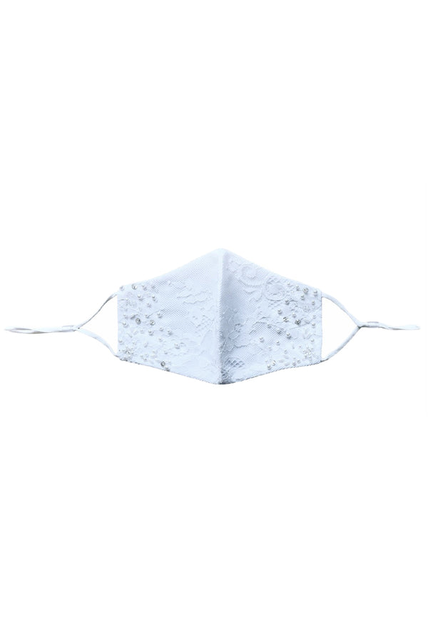 Rain Kids Big Girls White Pearl Rhinestone Beaded Lace Overlay Satin Mask - SophiasStyle.com